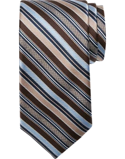 Pronto Uomo Narrow Tie, Brown & Blue Stripe