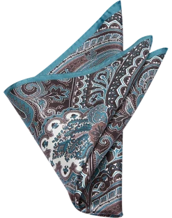 Joseph Abboud Pocket Square, Teal & Brown Paisley