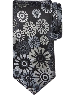 Joseph Abboud Narrow Silk Tie, Black Mod Floral