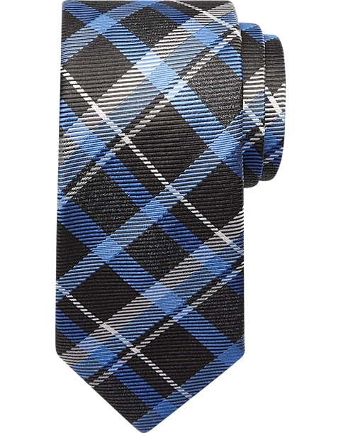 Joseph Abboud Narrow Tie, Blue & Black Plaid 3 Joseph Abboud Narrow Tie, Blue & Black Plaid