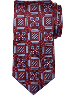 Joseph Abboud Narrow Silk Tie, Burgundy Square And Floral Print