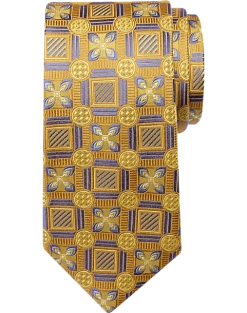 Joseph Abboud Narrow Silk Tie, Gold Square And Floral Print