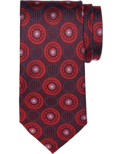 Joseph Abboud Narrow Silk Tie, Red Oval Medallion