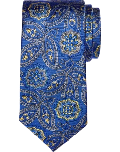 Joseph Abboud Narrow Silk Tie, Teal Paisley Medallion