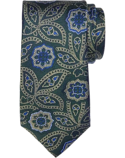 Joseph Abboud Narrow Silk Tie, Olive Paisley Medallion