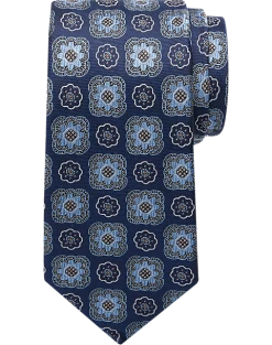 Joseph Abboud Narrow Tie, Navy & Blue Medallion