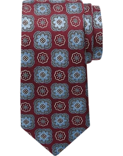 Joseph Abboud Narrow Tie, Burgundy & Blue Medallion