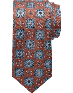 Joseph Abboud Narrow Tie, Rust & Blue Medallion