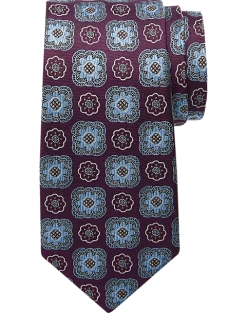 Joseph Abboud Narrow Tie, Plum & Blue Medallion