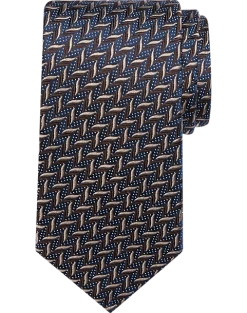 Pronto Uomo Narrow Silk Tie, Brown Zigzag
