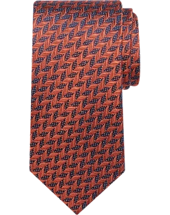 Pronto Uomo Narrow Silk Tie, Orange Zigzag
