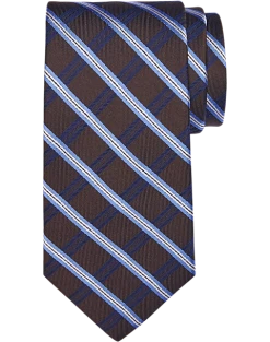 Pronto Uomo Narrow Silk Tie, Brown Plaid