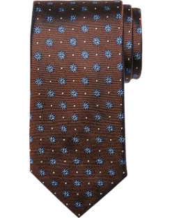 Pronto Uomo Narrow Tie, Brown Geometric Dot