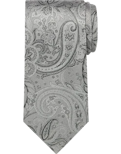 Pronto Uomo Narrow Tie, Silver Paisley