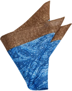 Joseph Abboud Linen Pocket Square, Brown & Blue Tie Dye Paisley