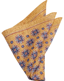 Joseph Abboud Linen Pocket Square, Gold & Blue Medallion