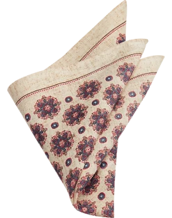 Joseph Abboud Linen Pocket Square, Beige & Blue Medallion