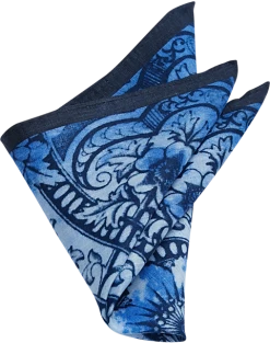 Joseph Abboud Linen Pocket Square, Navy Floral Scroll