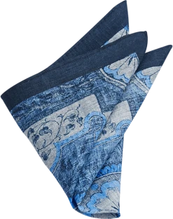 Joseph Abboud Linen Pocket Square, Navy & Blue Fresco