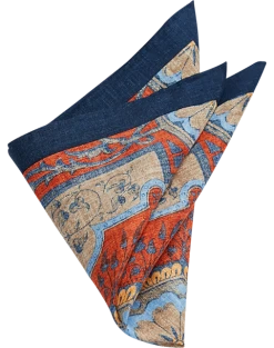 Joseph Abboud Linen Pocket Square, Navy & Rust Fresco