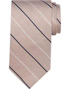 Pronto Uomo Narrow Tie, Taupe With Black & White Stripes