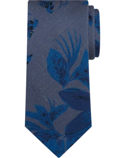 Pronto Uomo Narrow Tie, Navy Tropical Print