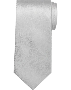 Pronto Uomo Narrow Tie, Tonal White Paisley
