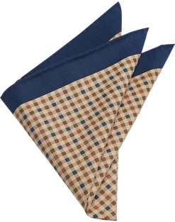 Joseph Abboud Pocket Square, Navy & Taupe Check