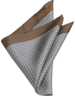 Joseph Abboud Pocket Square, Taupe Geo Check