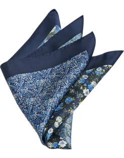 Joseph Abboud Silk Pocket Square, Navy Multi Pattern Floral