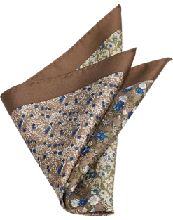 Joseph Abboud Silk Pocket Square, Taupe Multi Pattern Floral