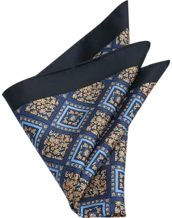 Joseph Abboud Silk Pocket Square, Navy Square Medallion