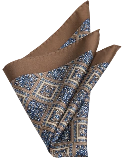 Joseph Abboud Silk Pocket Square, Taupe Square Medallion
