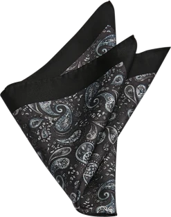 Joseph Abboud Silk Pocket Square, Black Paisley