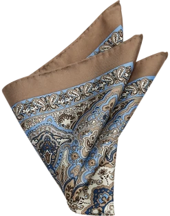 Joseph Abboud Silk Pocket Square, Taupe Paisley