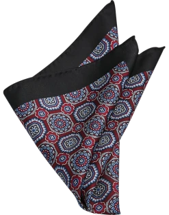 Joseph Abboud Silk Pocket Square, Black & Burgundy Medallion