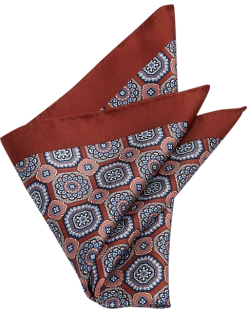 Joseph Abboud Silk Pocket Square, Rust Medallion