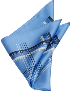 Joseph Abboud Silk Pocket Square, Blue Modern Grid