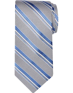 Pronto Uomo Narrow Tie, Blue And Charcoal Stripe