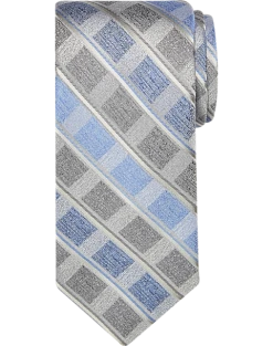 Pronto Uomo Narrow Tie, Charcoal & Blue Grid Stripe