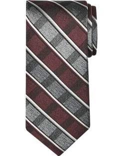 Pronto Uomo Narrow Tie, Burgundy & Charcoal Grid Stripe
