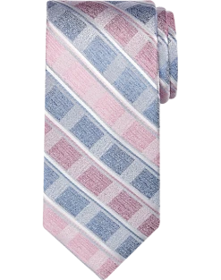 Pronto Uomo Narrow Tie, Pink & Blue Grid Stripe