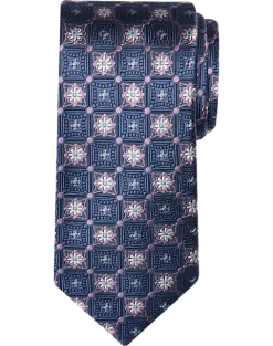 Awearness Kenneth Cole Narrow Tie, Navy And Lilac Floret Medallion