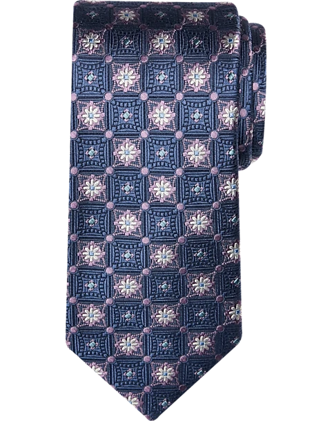 Awearness Kenneth Cole Narrow Tie, Navy And Lilac Floret Medallion 3 Awearness Kenneth Cole Narrow Tie, Navy And Lilac Floret Medallion