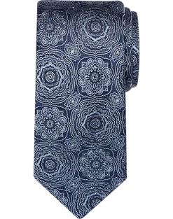 Awearness Kenneth Cole Narrow Tie, Navy Filigree Medallion