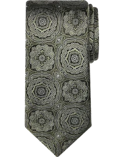 Awearness Kenneth Cole Narrow Tie, Olive Filigree Medallion