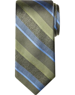 Awearness Kenneth Cole Narrow Tie, Olive Pebbled Stripe