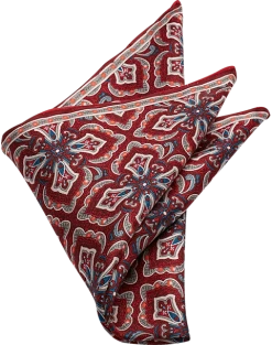 Pronto Uomo Pocket Square, Burgundy Oversized Medallion