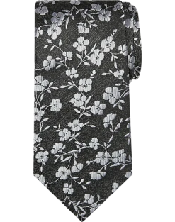 Pronto Uomo Narrow Tie, Silver Floral