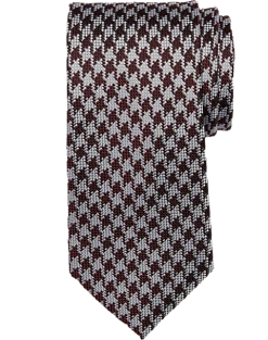 Joseph Abboud Narrow Tie, Burgundy Shepard's Check